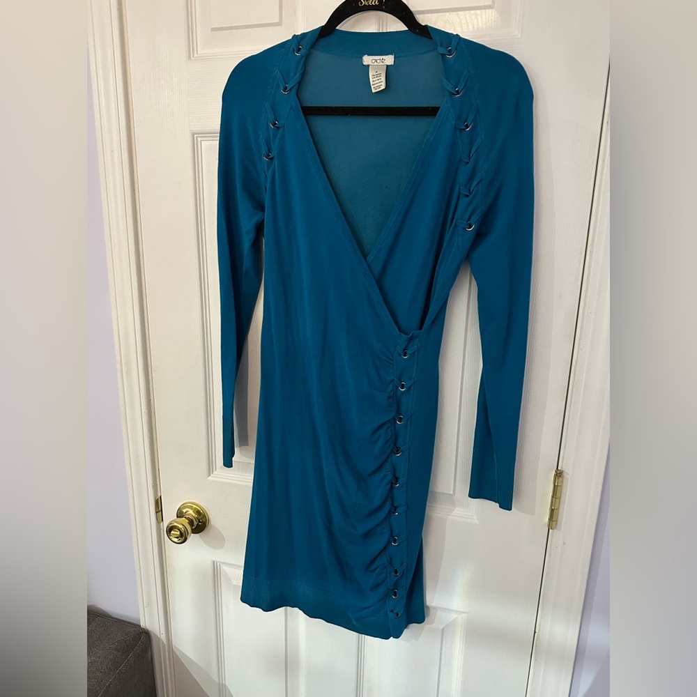 Cache Teal Long Sleeve Dress with Button Accents (M) - Picture 16 of 16